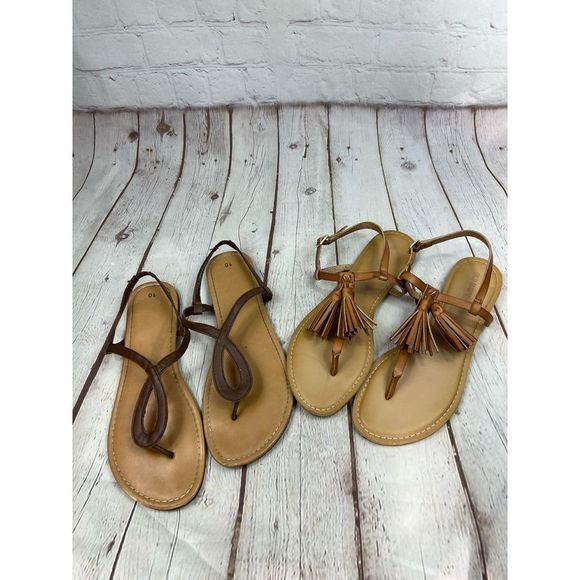 Two pair of sandals women’s one tan and the other brown size 10￼ - Picture 1 of 9